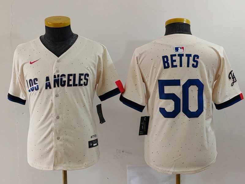 Youth Los Angeles Dodgers #50 Mookie Betts Cream 2024 City Connect Limited Stitched Jersey->mlb youth jerseys->MLB Jersey